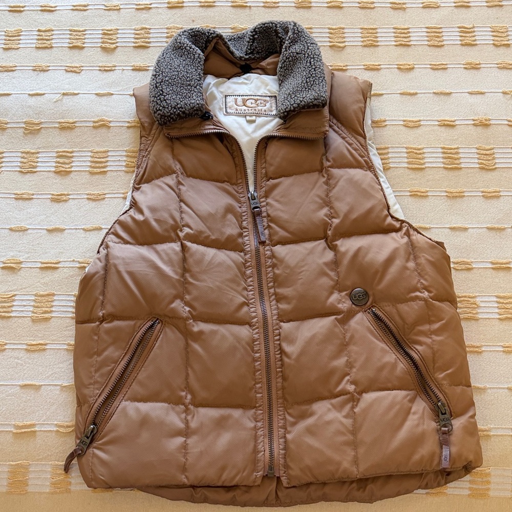UGG Chestnut Quilted Puffer Vest with Sherpa Collar
